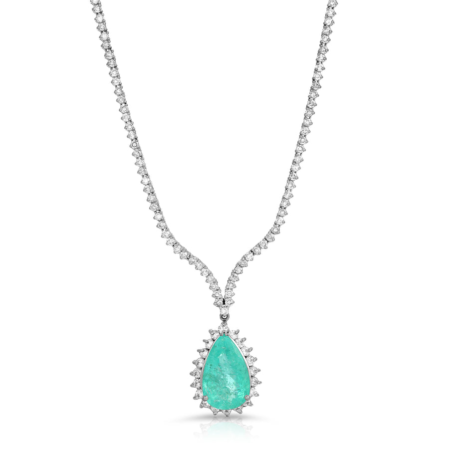 18k Diamond and Water Drop Premium Paraiba Necklace
