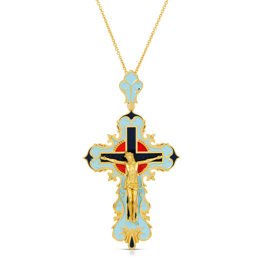 18k Enamel Crucifix Pendant