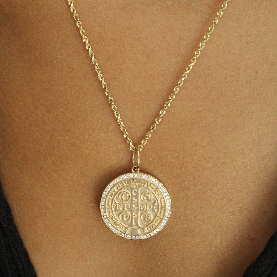 14k Yellow Gold St. Benedict Medal Pendant - 25.5x18 Mm Two-Tone Religious Pendant