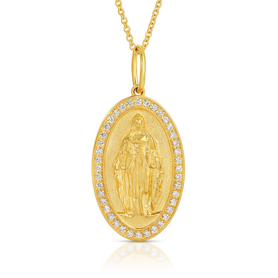 14k Virgin Mary Pendant with Diamonds