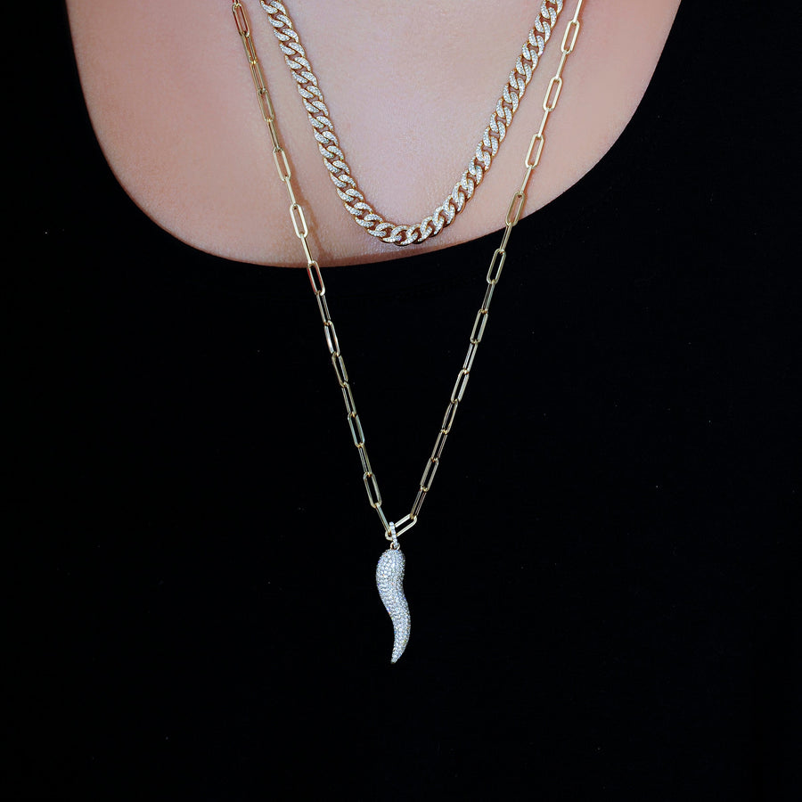 Lucky Cornicello Pendant with Pave Diamonds