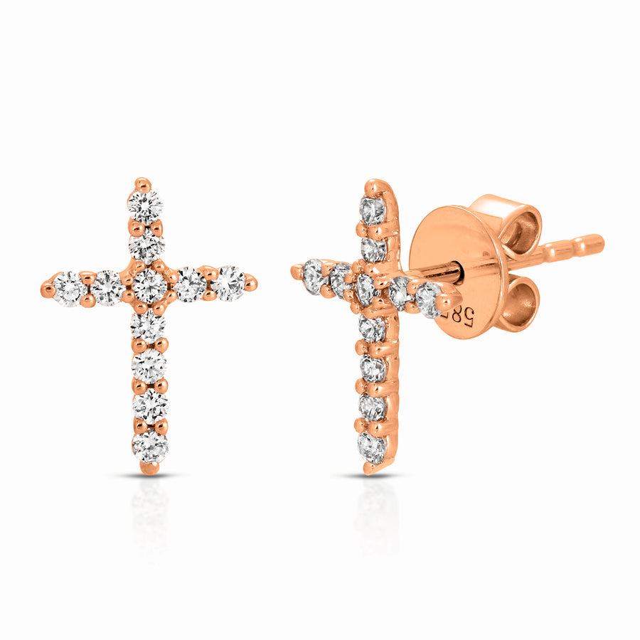 14k Diamond Cross Studs