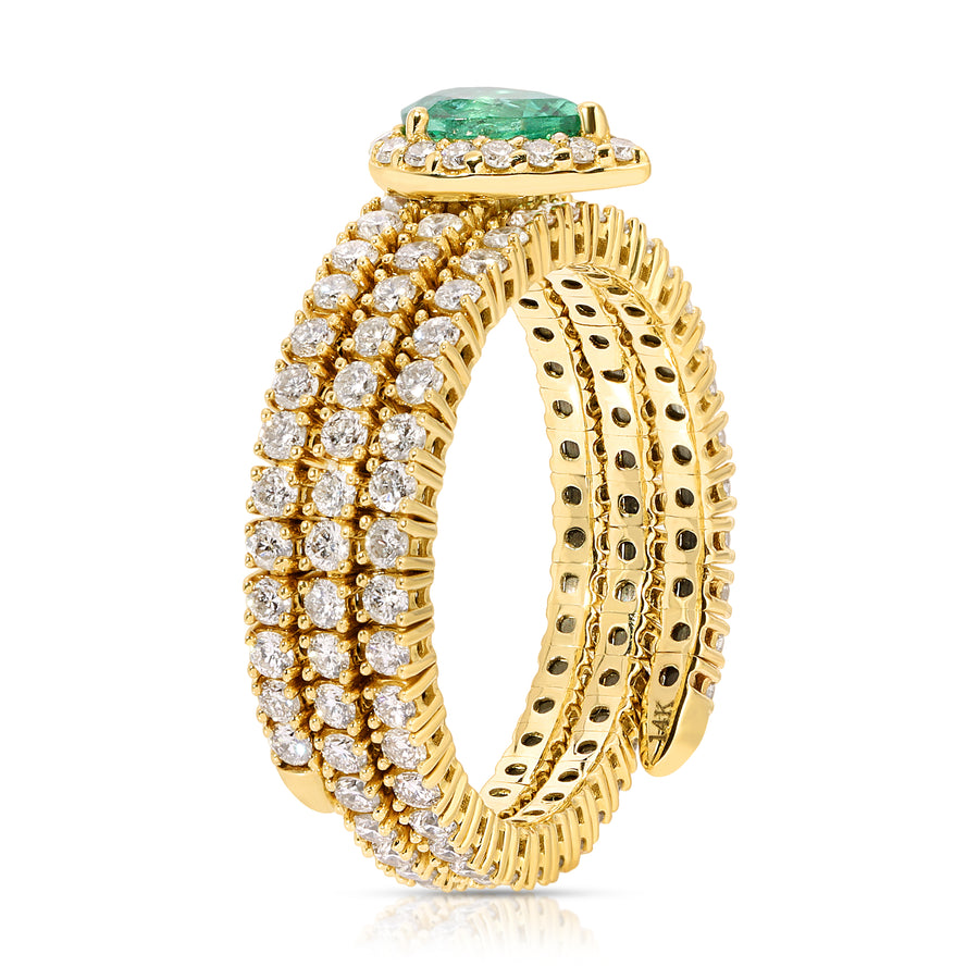 14k Water Drop Emerald Wrap Ring with Diamonds