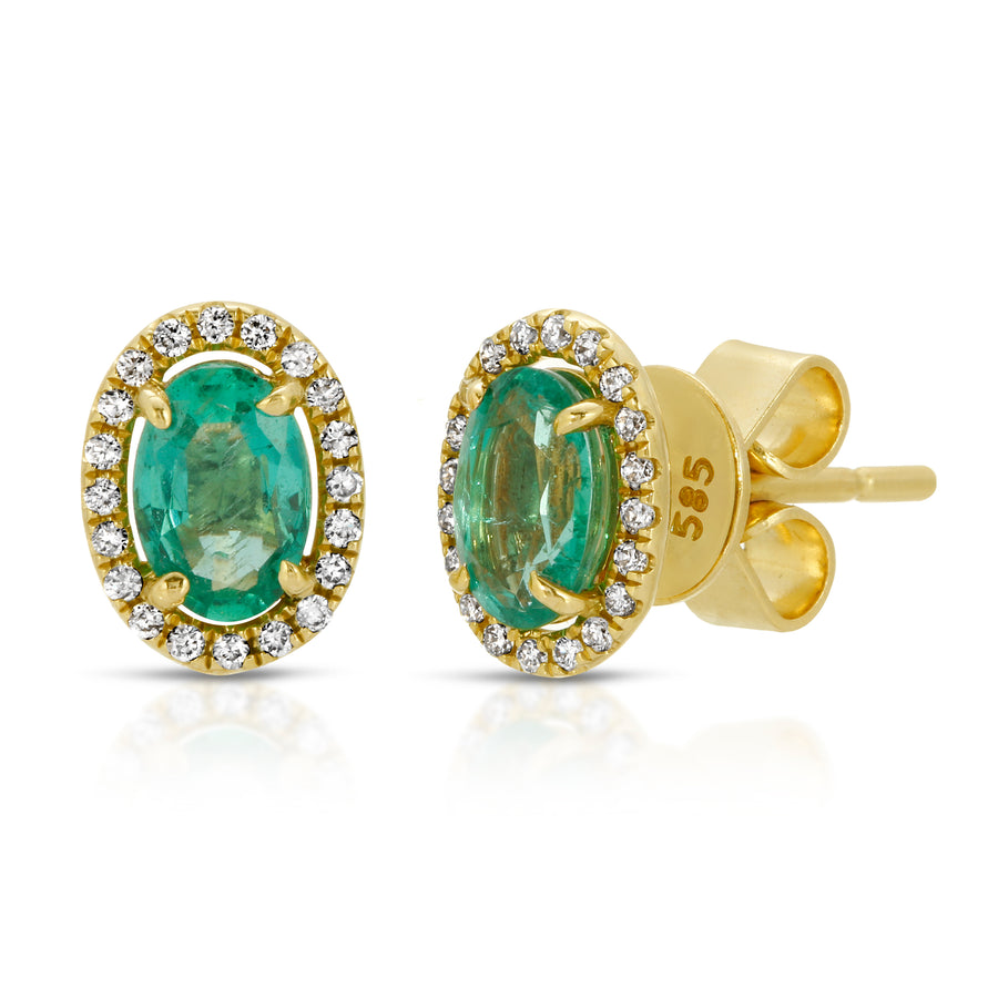 Oval Emerald Stud Earrings with Diamonds