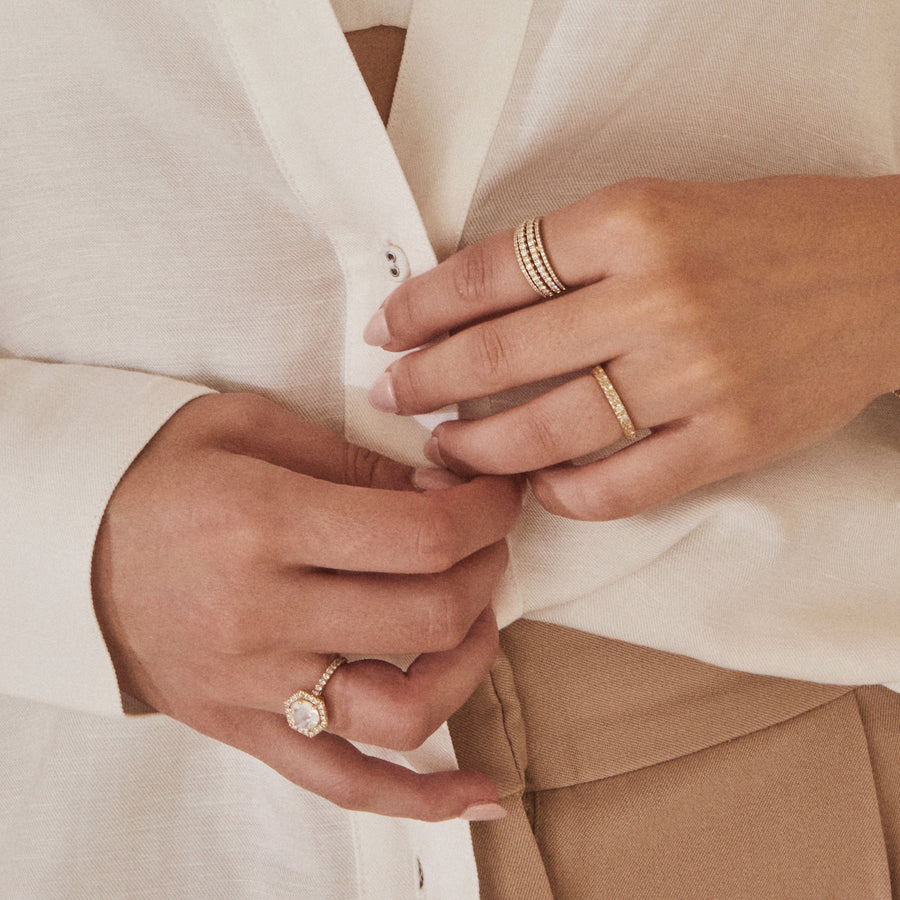 14k Hexagon Moonstone Ring with Diamonds