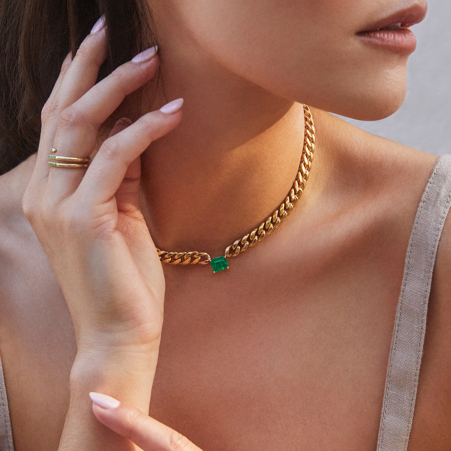14k Emerald Cuban Chain Link Necklace