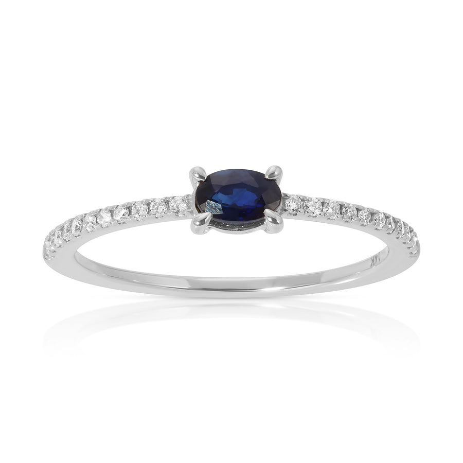 Oval Blue Sapphire Stack Ring with Diamonds