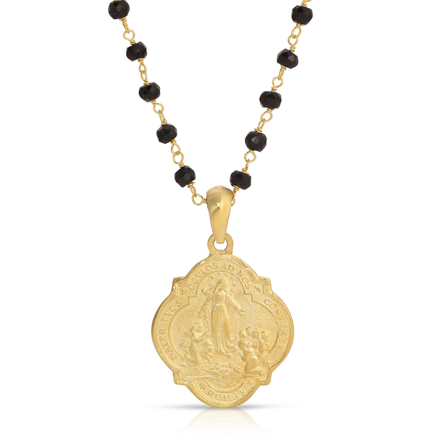 Black Spinel Mother Mary Pendant Necklace