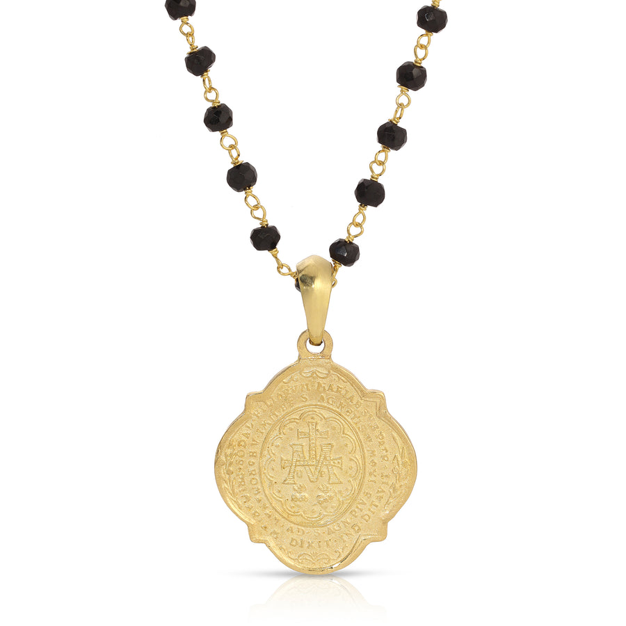 Black Spinel Mother Mary Pendant Necklace