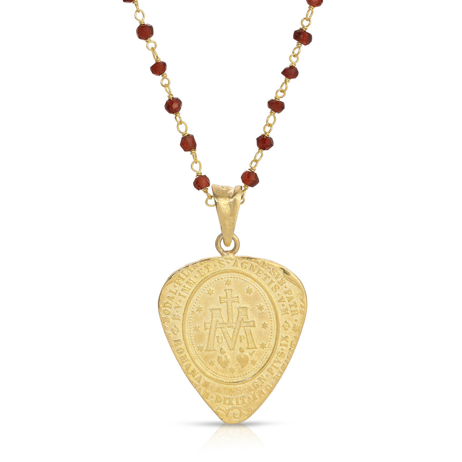 Garnet Mother Mary Pendant Necklace