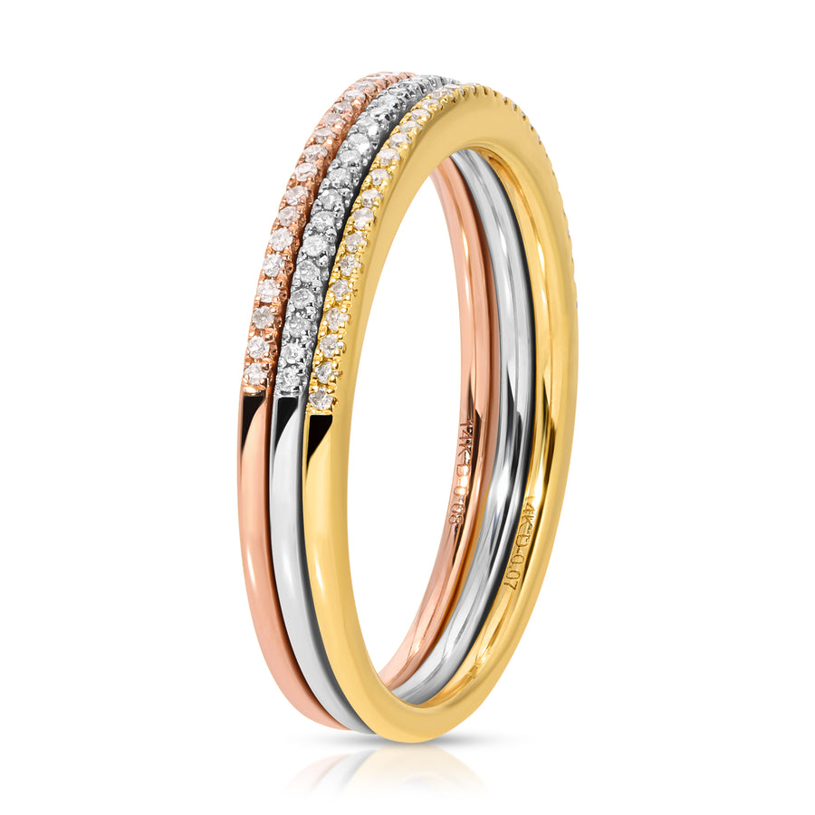 Tri Color Stack Rings with Diamonds
