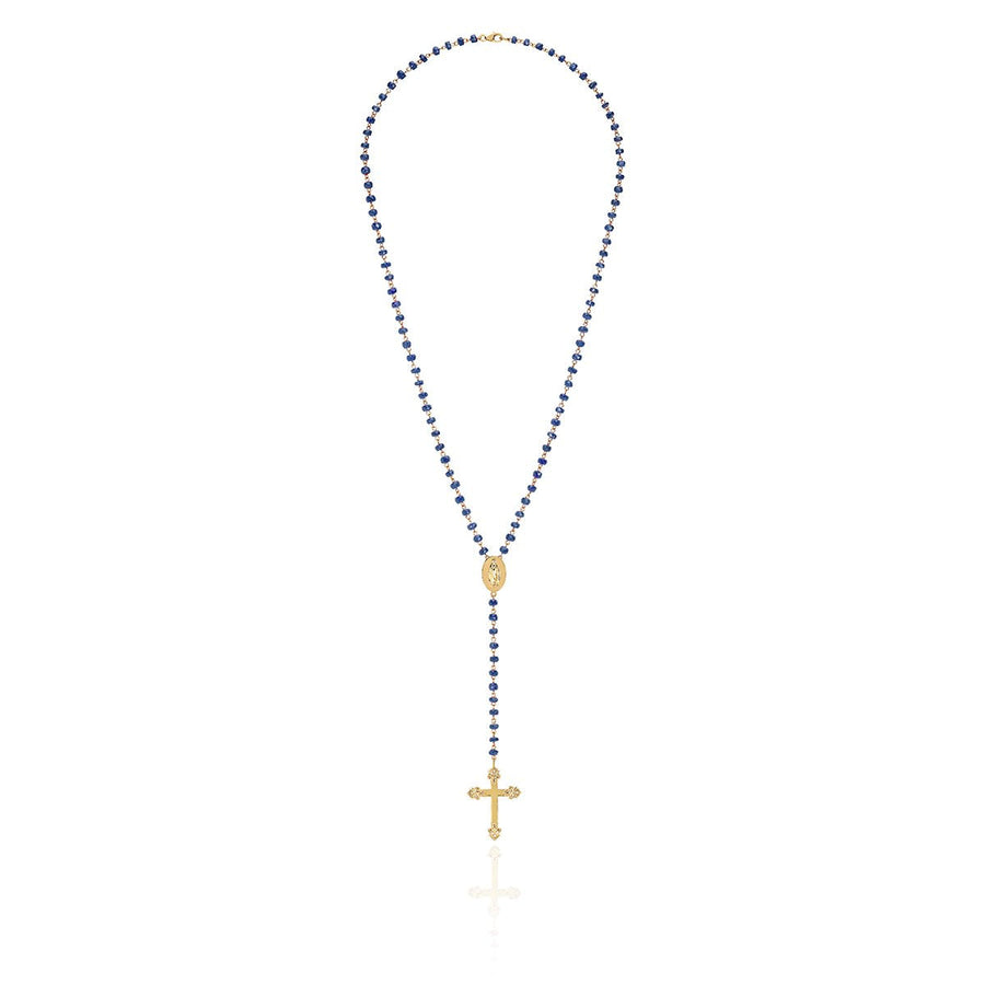 Sapphire Holy Rosary Cross Necklace